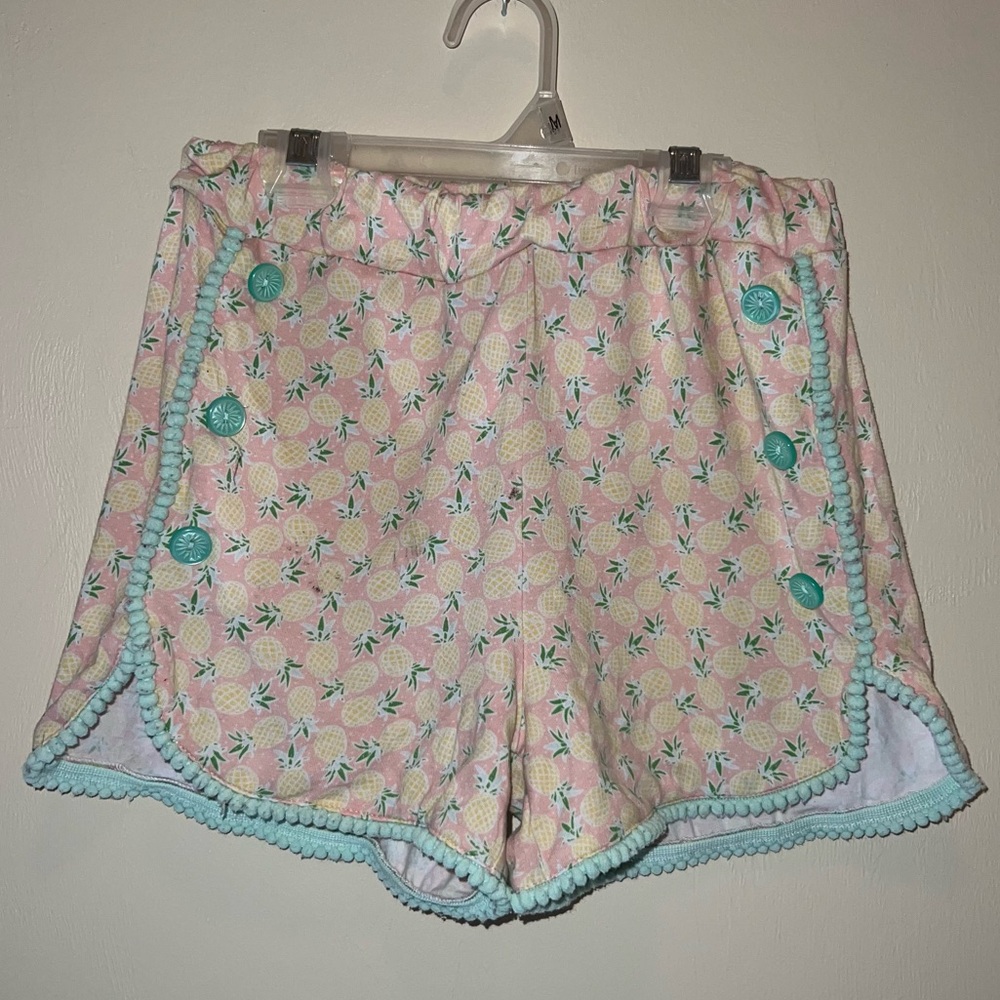 Shrimp N Grits Kids 11/12 Pineapple Print Pom-Trim Shorts